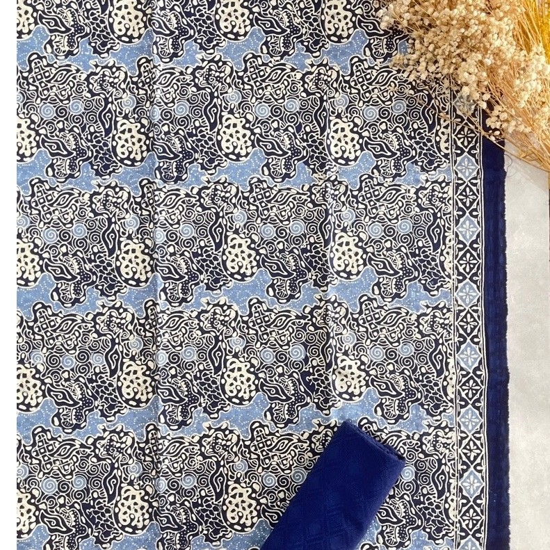 Kain batik doby cap lasem pastel set dengan doby polos