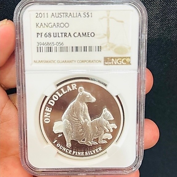 Koleksi Koin Langka Perak 1 Ounce Fine Silver NGC 68 Proof Kanguru Australia