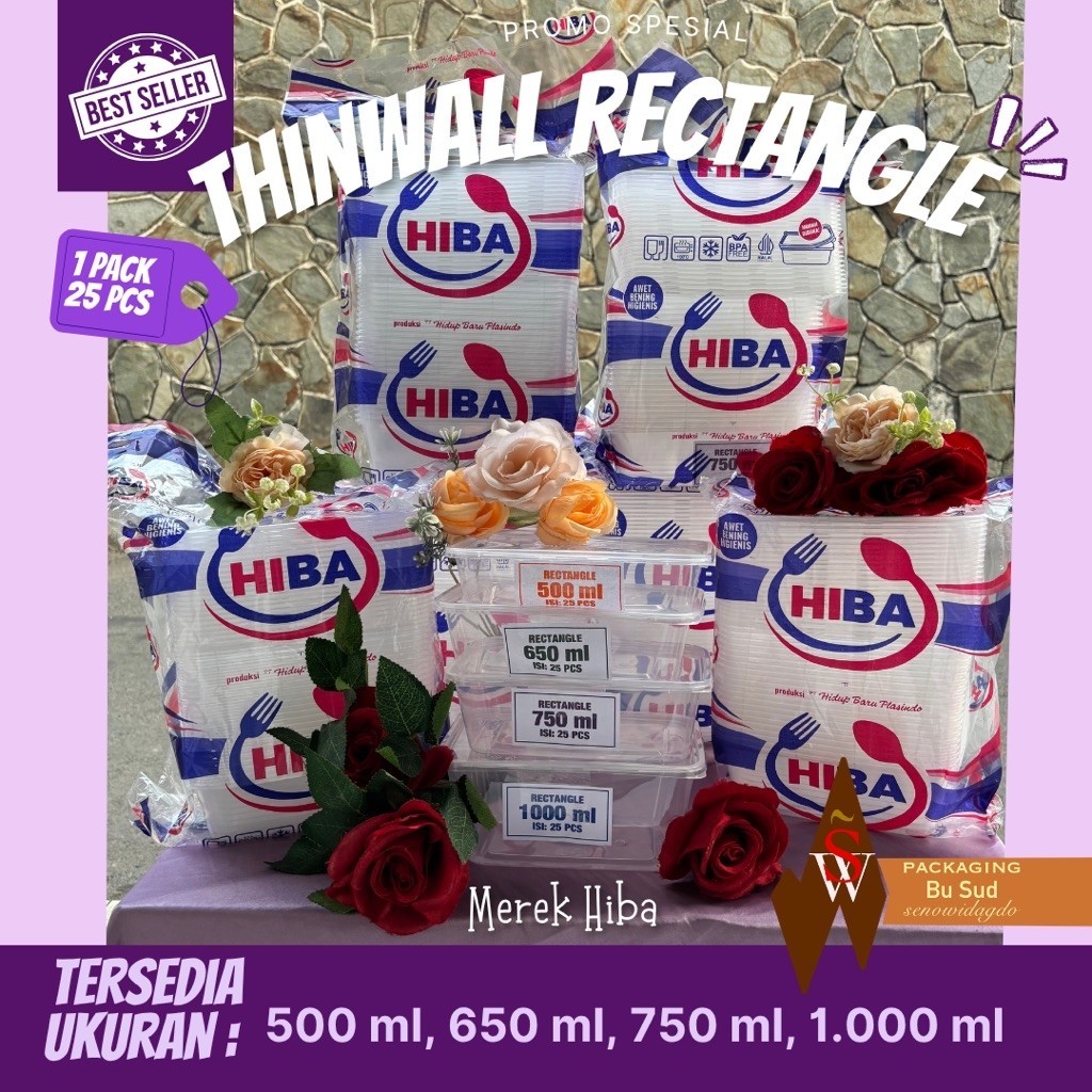 THINWALL RECTANGLE RECT HIBA 750ML THINWAL WADAH - 25 PCS