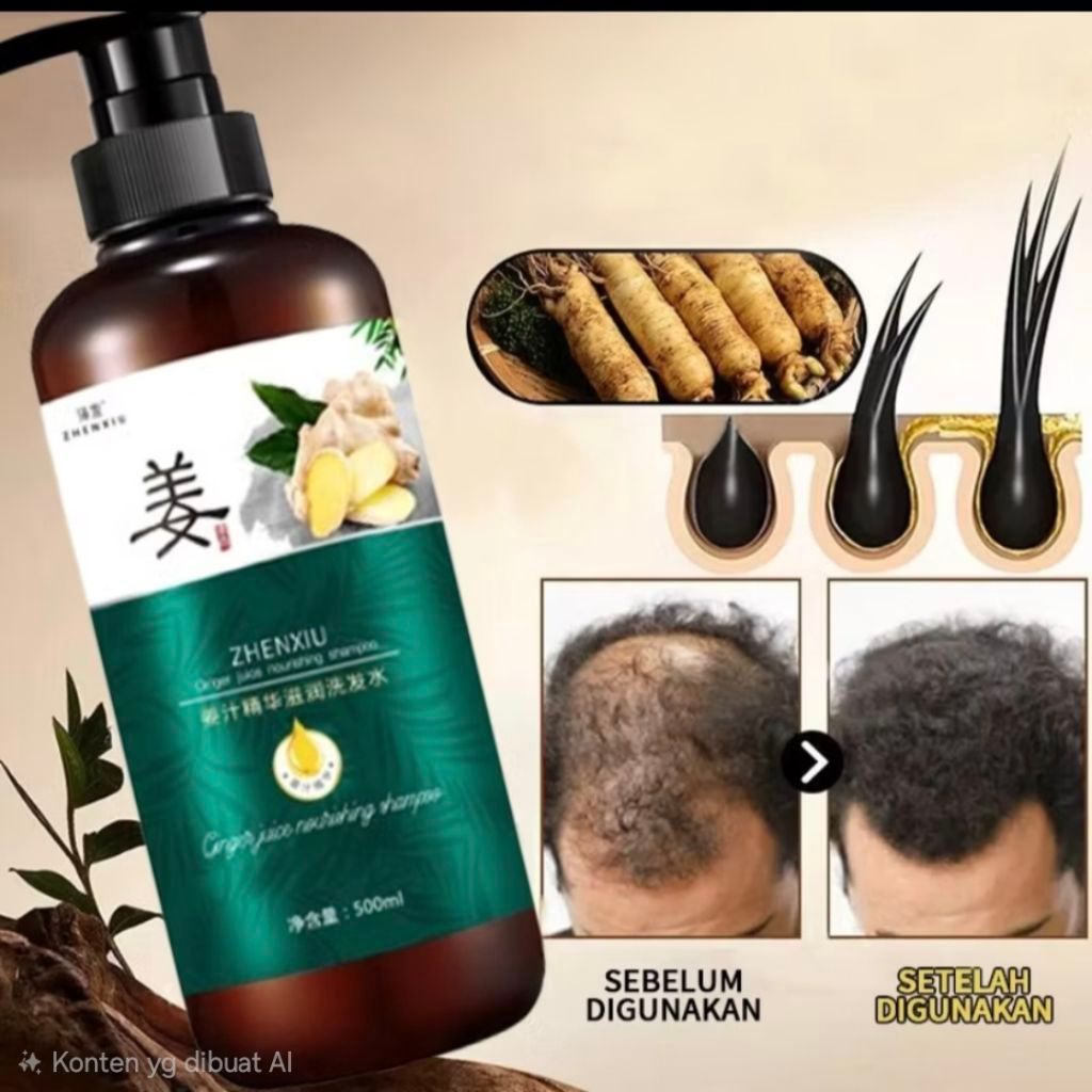 Shampoo ZHENXIU Ginger Juice Nourishing Shampoo 500ml Formula Rambut Rontok