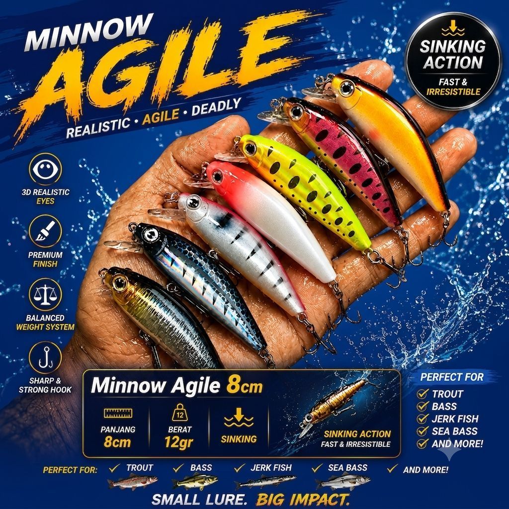 1Pcs Minnow Agile 8cm Bukan Minnow Proberos