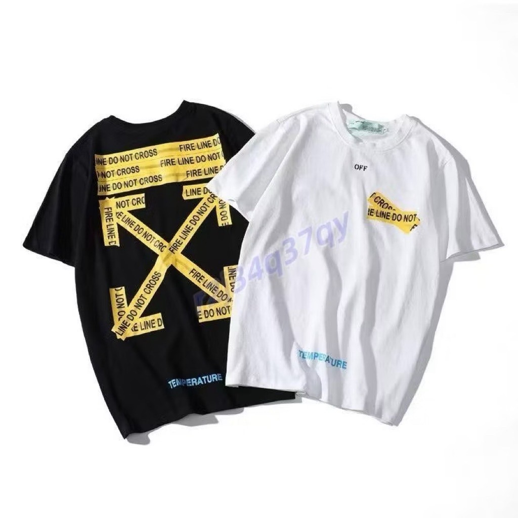 kaos off White garis police line t-shirt 100%full cotton