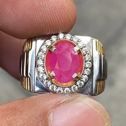 Natural Ruby Burma 2.02ct Pinkish-Red kristal cutting cincin perak 925