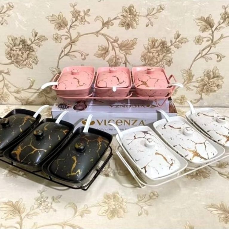 Prasmanan Wadah Saji Keramik Marble Vicenza BM751 / Vicenza Set Prasmanan