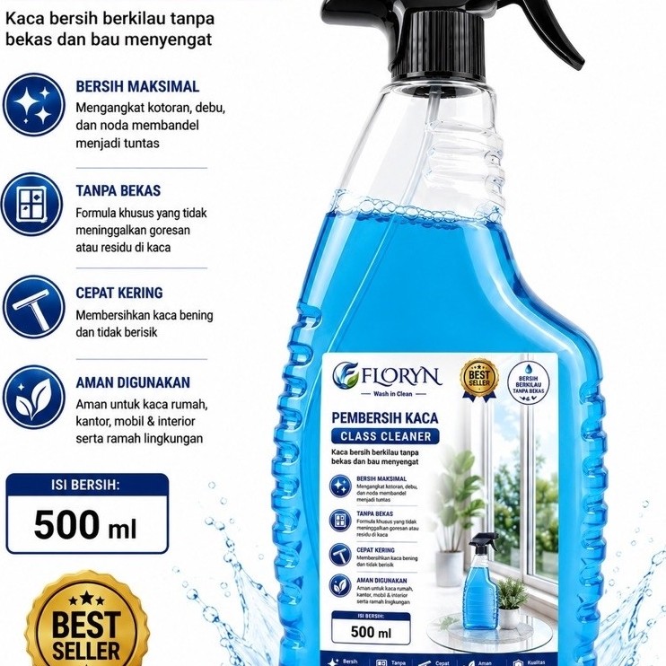 FLORYN Pembersih Kaca 500 ML | Glass Cleaner | Cairan Pembersih Kaca Rumah, Mobil & Kantor