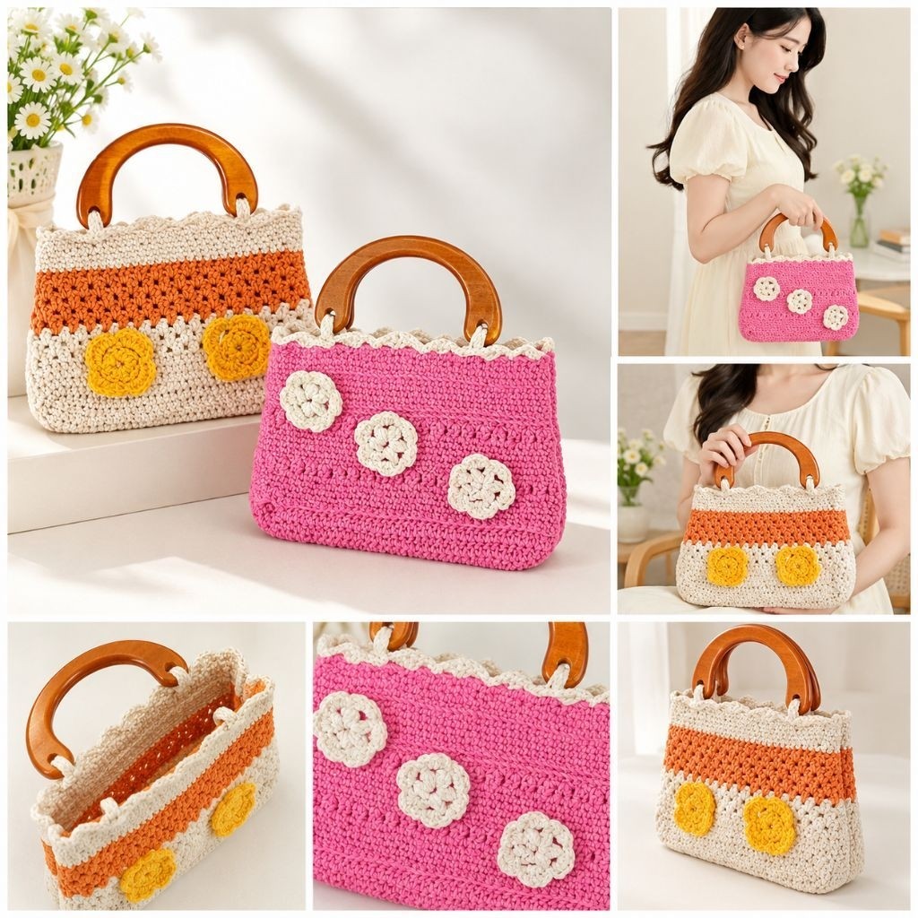 (READY STOK BACA DESKRIPSI)  TAS RAJUT HANDLE BUATAN LANSIA