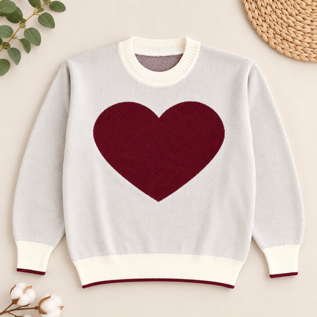 Sweater Love - Sweater Rajut Hati - Crewneck Rajut Love - Atasan Wanita - Blouse Love