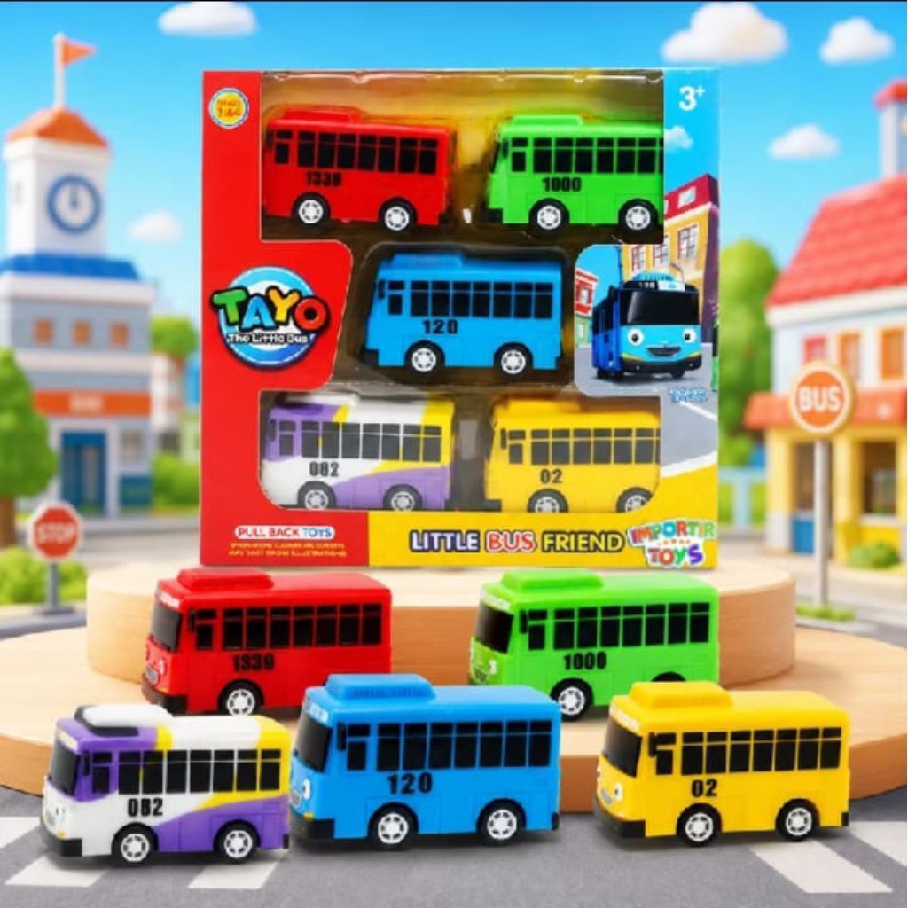 Mainan anak diecast bis tayo kecil pullback set isi 5 pcs lucu murah little bus Tayo isi 5 bus