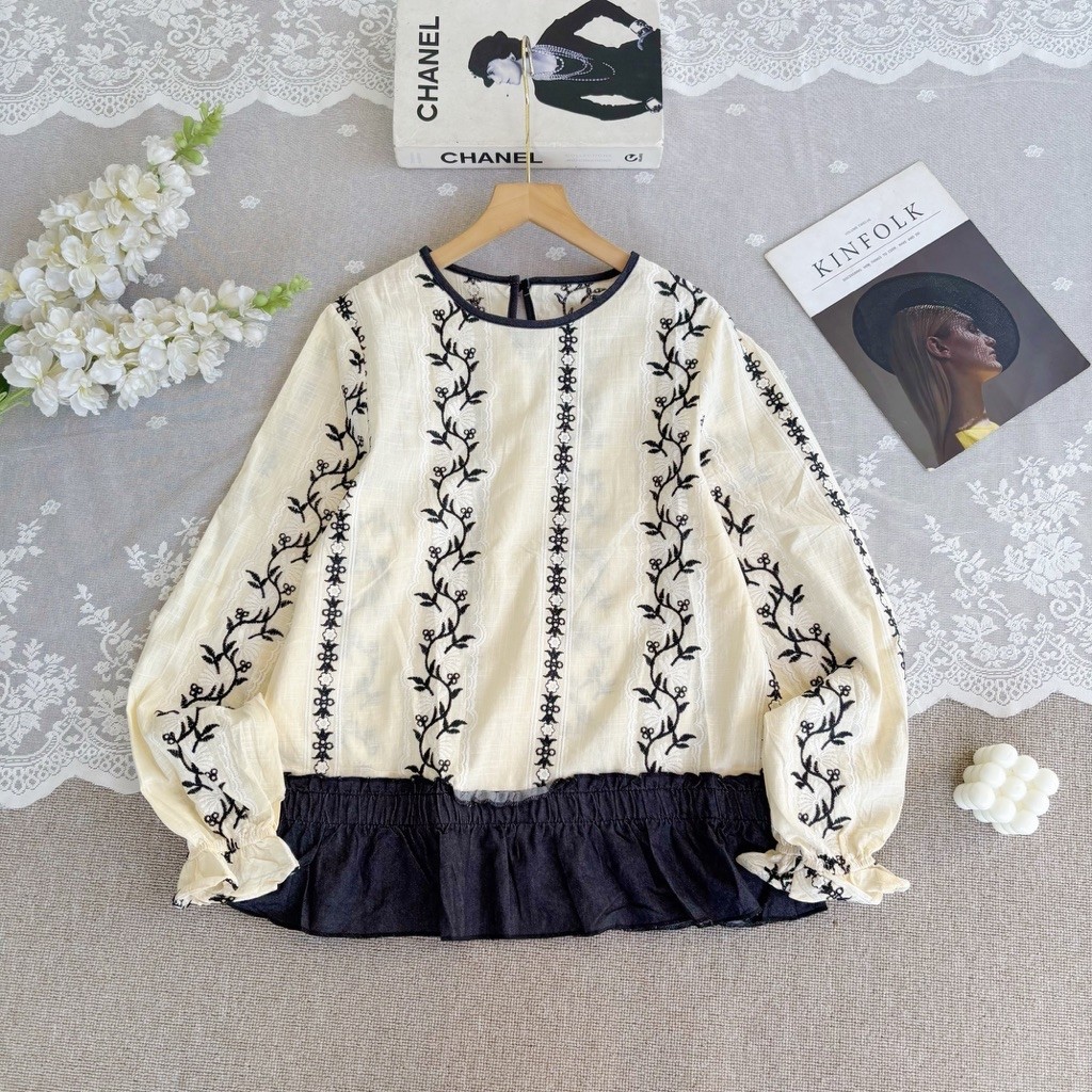 Diamore | MECCA BLOUSE | BLOUSE WANITA MOTIF BORDIR BUNGA PREMIUM | BLOUSE WANITA BAHAN LINEN PREMIU