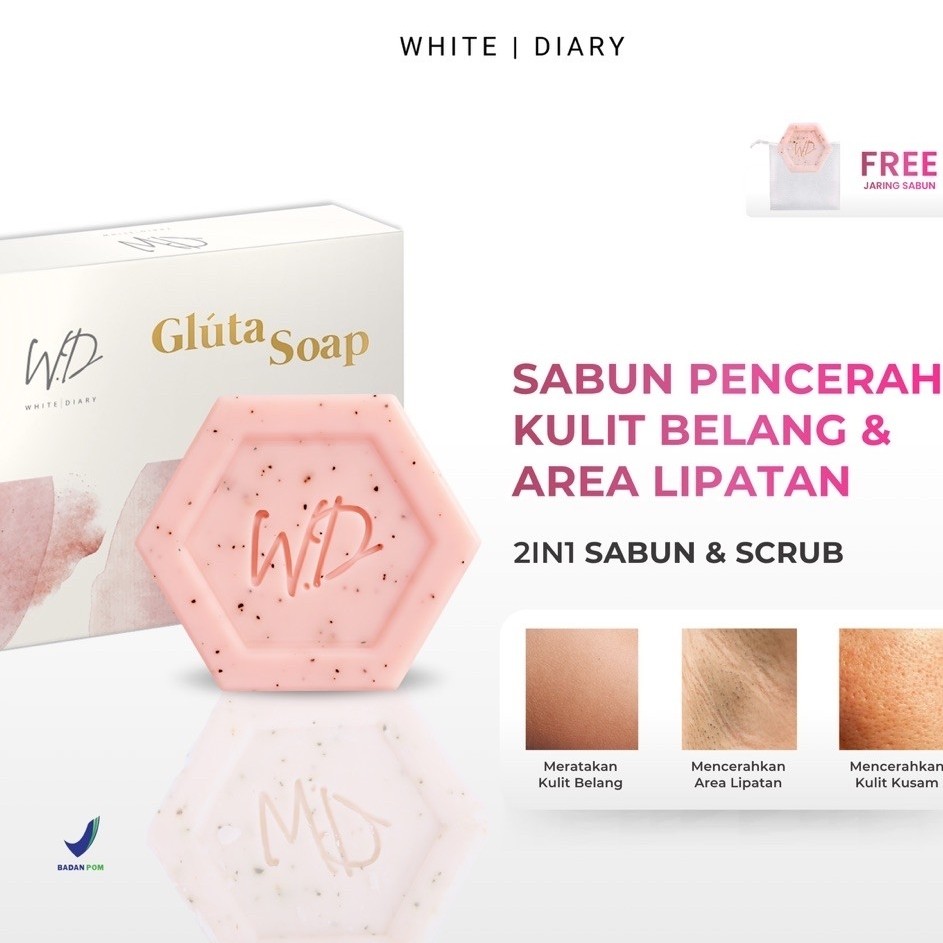 (Harga Spesial) White Diary Gluta Soap - Sabun Pencerah Kulit, Lipatan & Belang | Eksfoliasi Ringan 