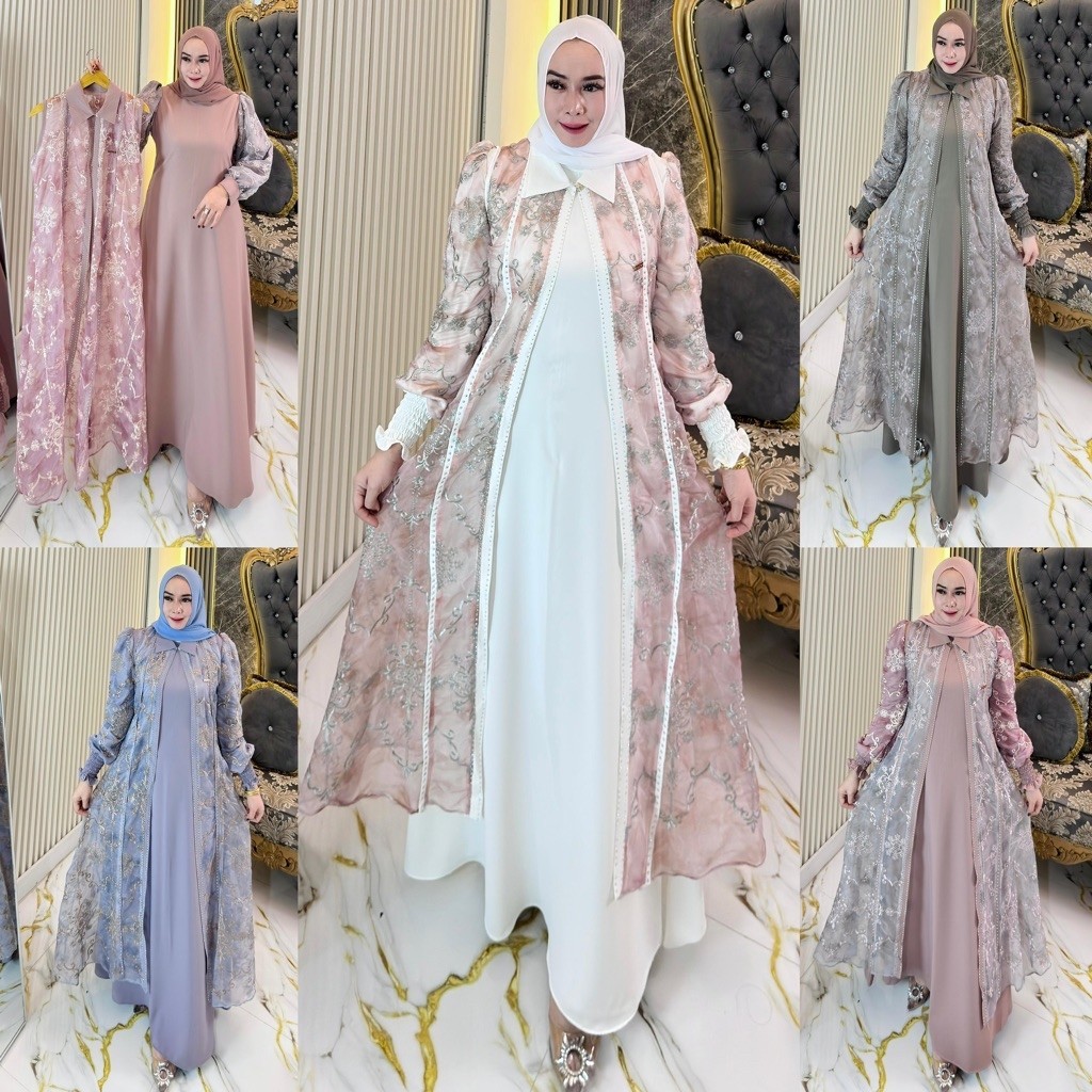 Zifa Fashion || Cod || Cindy Dress Free Pashmina Realpic Siap Kirim || Gamis Rompi Marbella Mix Tens