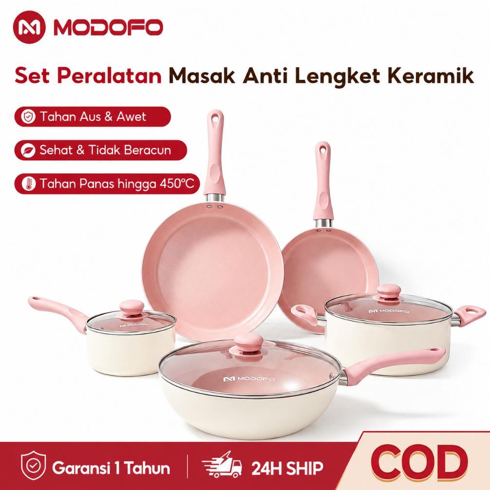 [NEZRA] MODOFO Panci Set Lengkap Anti Lengket 4pcs Wajan Penggorengan Anti Lengket Dandang Kukus Ena