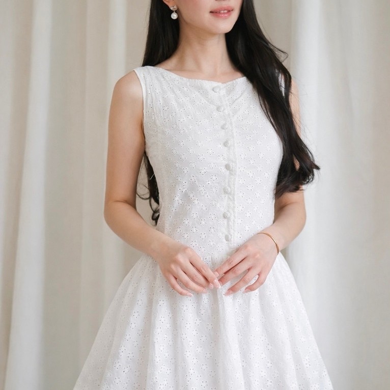 Colette Mini Dress | Eyelet Mini Dress | Dress Pendek Wanita | Mini Dress Wanita | Korean Dress Casu