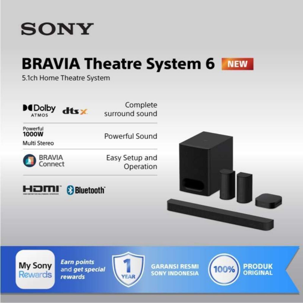 SONY Bravia Theatre Bar 6 Soundbar 3.1.2ch Bluetooth Subwoofer Dolby Atmos sound bar audio system so