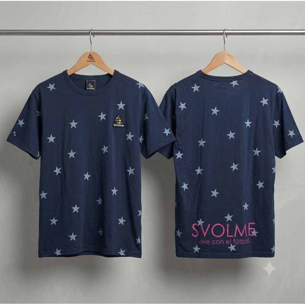 Kaos Pria SVOLME Motif Bintang Lengan Pendek Warna Biru Tua Size S