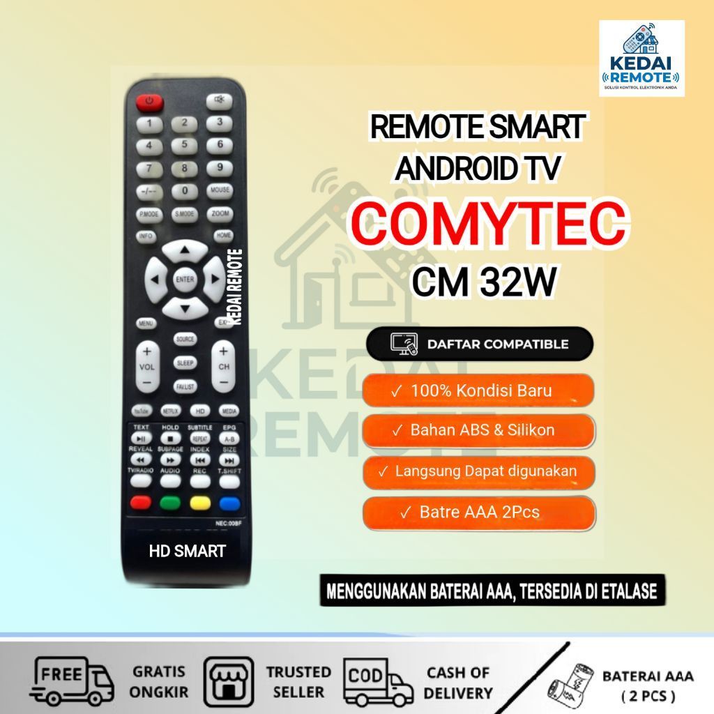 Remote Smart Android TV COMYTEC CM 32W HD Smart  Kwalitas Bagus Tanpa Setting Langsung Dapat Digunak