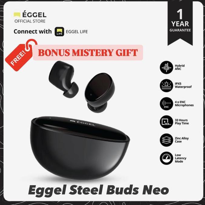 Eggel Steel Buds Neo Bluetooth TWS Earphone With Hybrid Noise Cancelling ANC , SteelBuds Neo IPX5 Wa