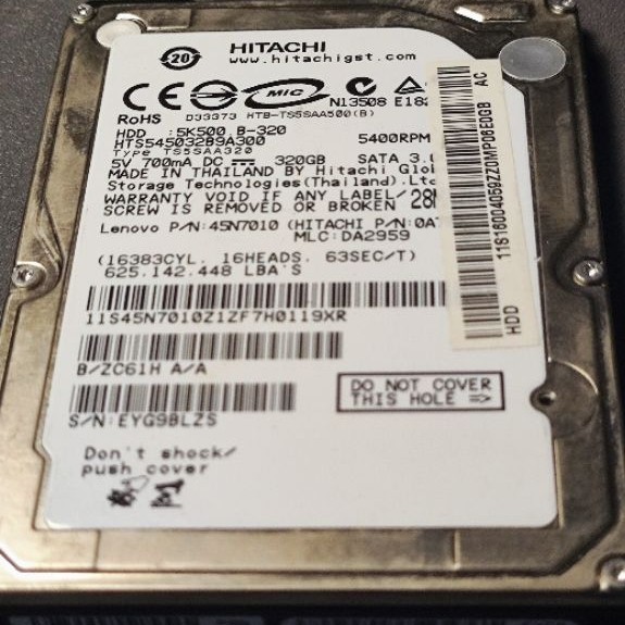 Hardisk Laptop 320GB Hitachi Original Cabutan Lenovo HDD Internal 2.5 Inch SATA Sentinel 100%