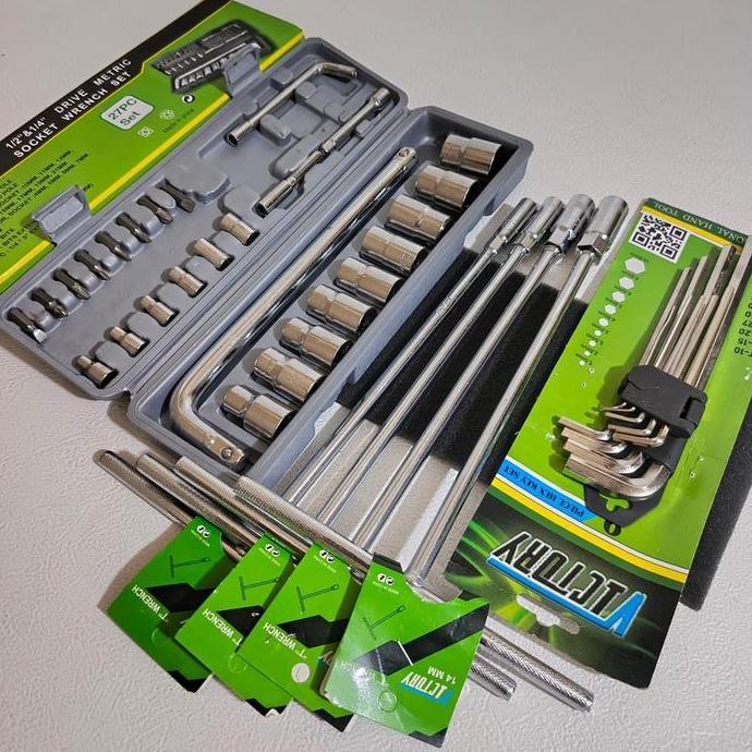 Paket Kunci Bengkel 1 Set / Kunci Shock 27 Pcs Lengkap Mata Obeng + Kunci T 8 10 12 14 17 mm + Kunci