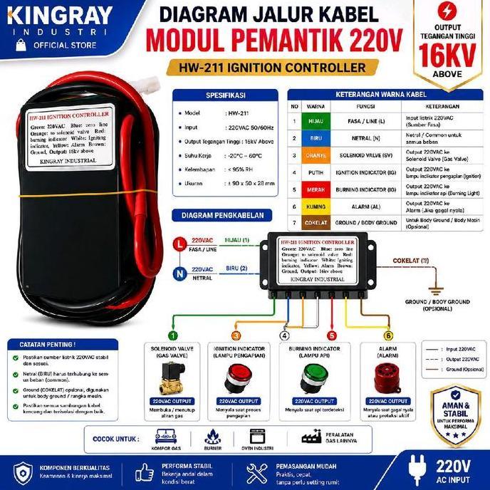 Kingray Industry Igniter Controller 220V Modul Pemantik 220V