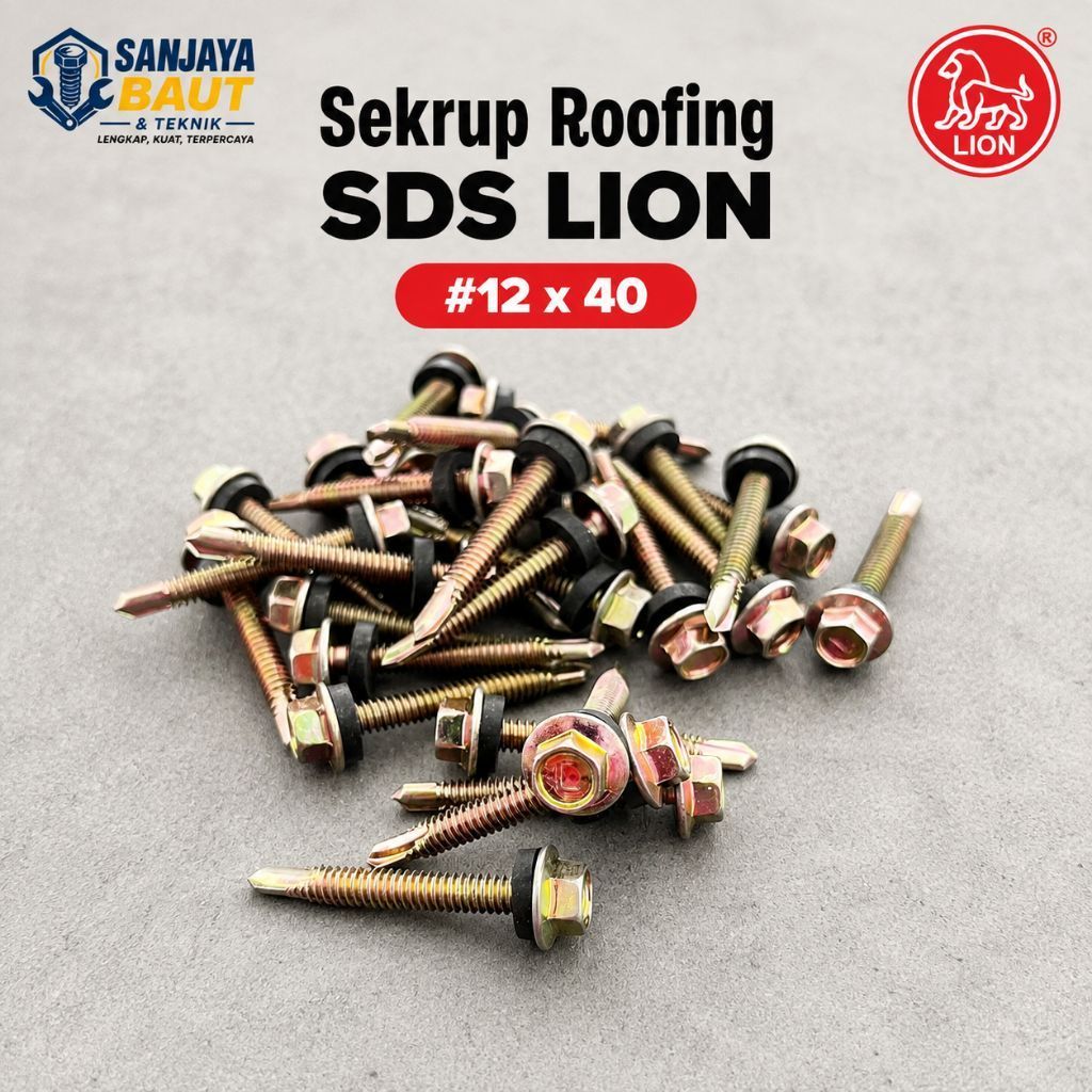 Sekrup Roofing 12 x 40 / Skrup Roofing Karet / Baut Roofing Kuning / SDS Screws LION
