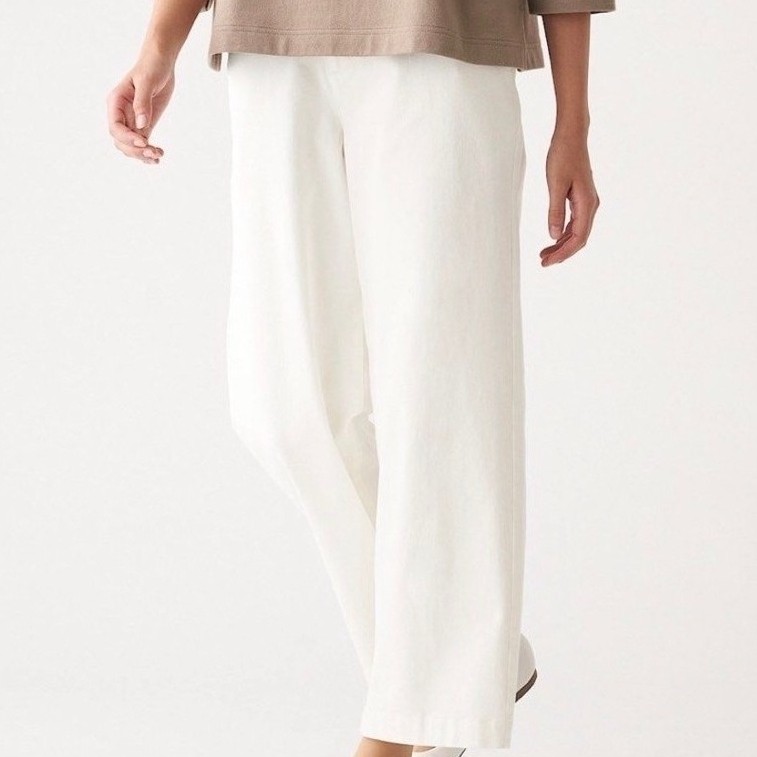 MUJI Women's Kapok Blend Denim Wide Jeans (White)