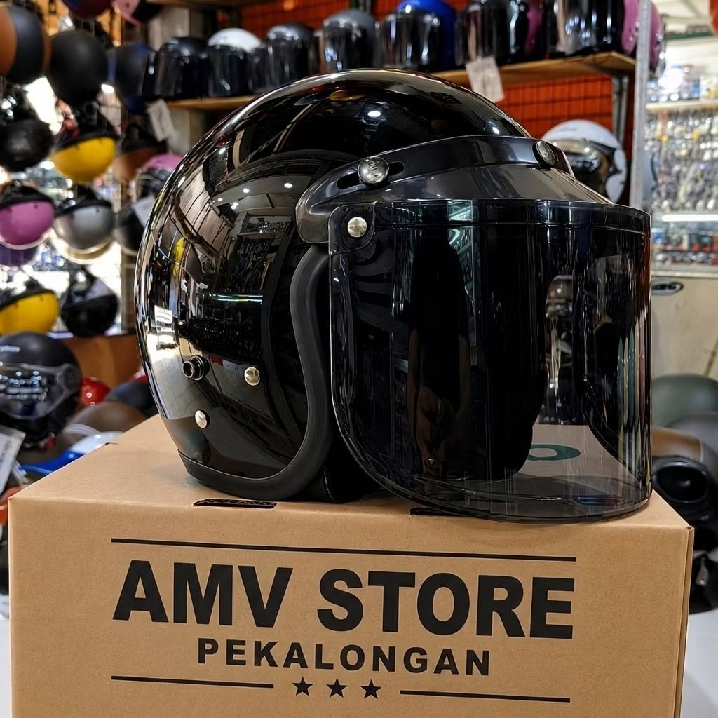 CARGLOSS Helm Kaca Datar Hitam SNI Premium Cewek Hijab