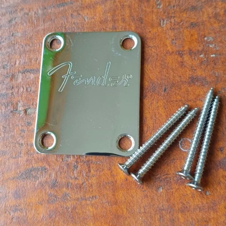 Neck Plate Fender stra/ Tele Chrome Original + 4 Baut