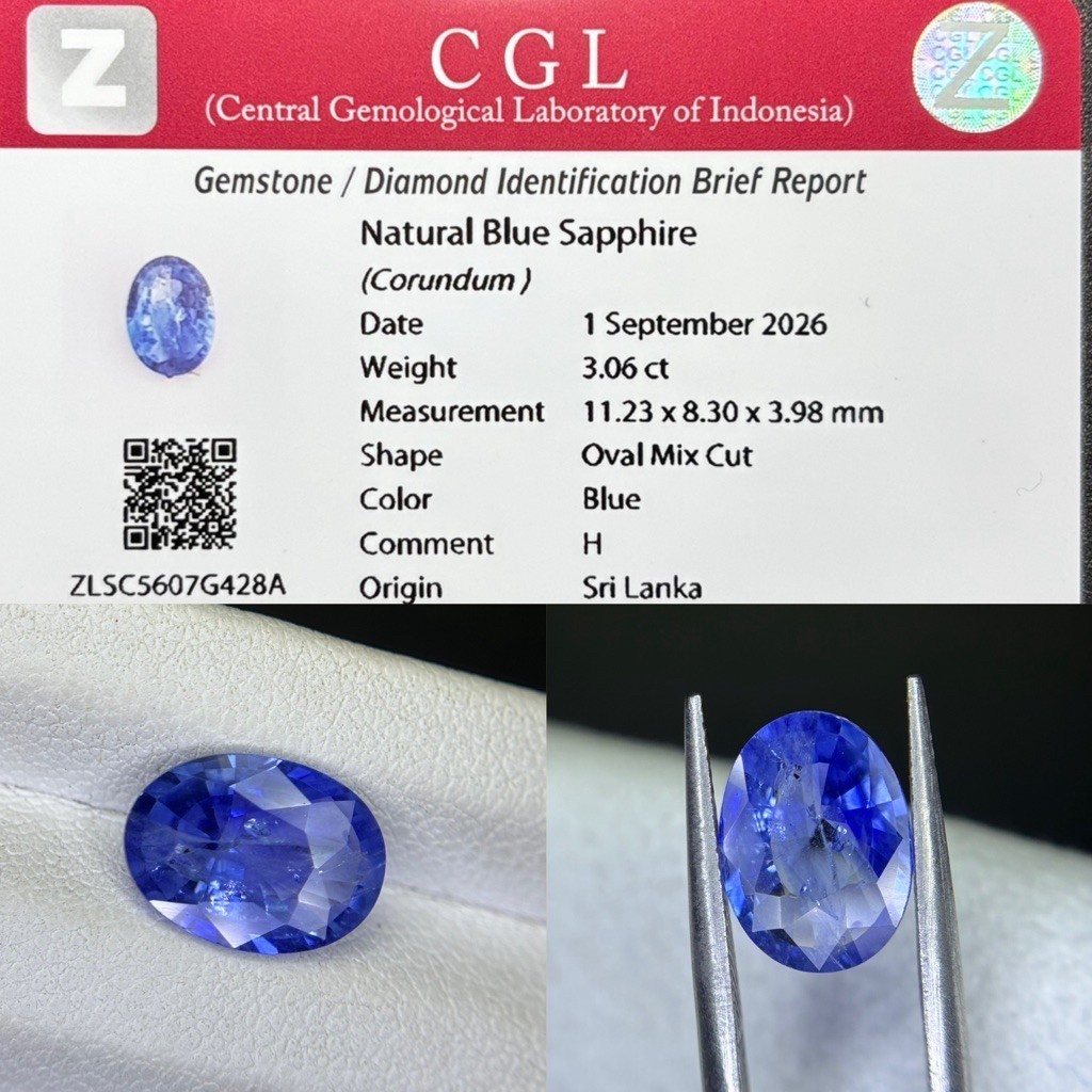 Batu Blue Safir Ceylon Natural No Heat Bening