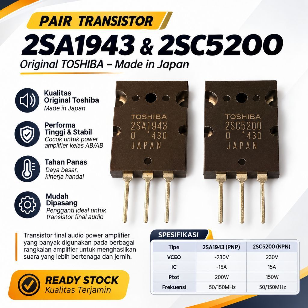 transistor npn 2sc5200 2sa1943 Toshiba 2sc 5200 2sa 1943  sepasang