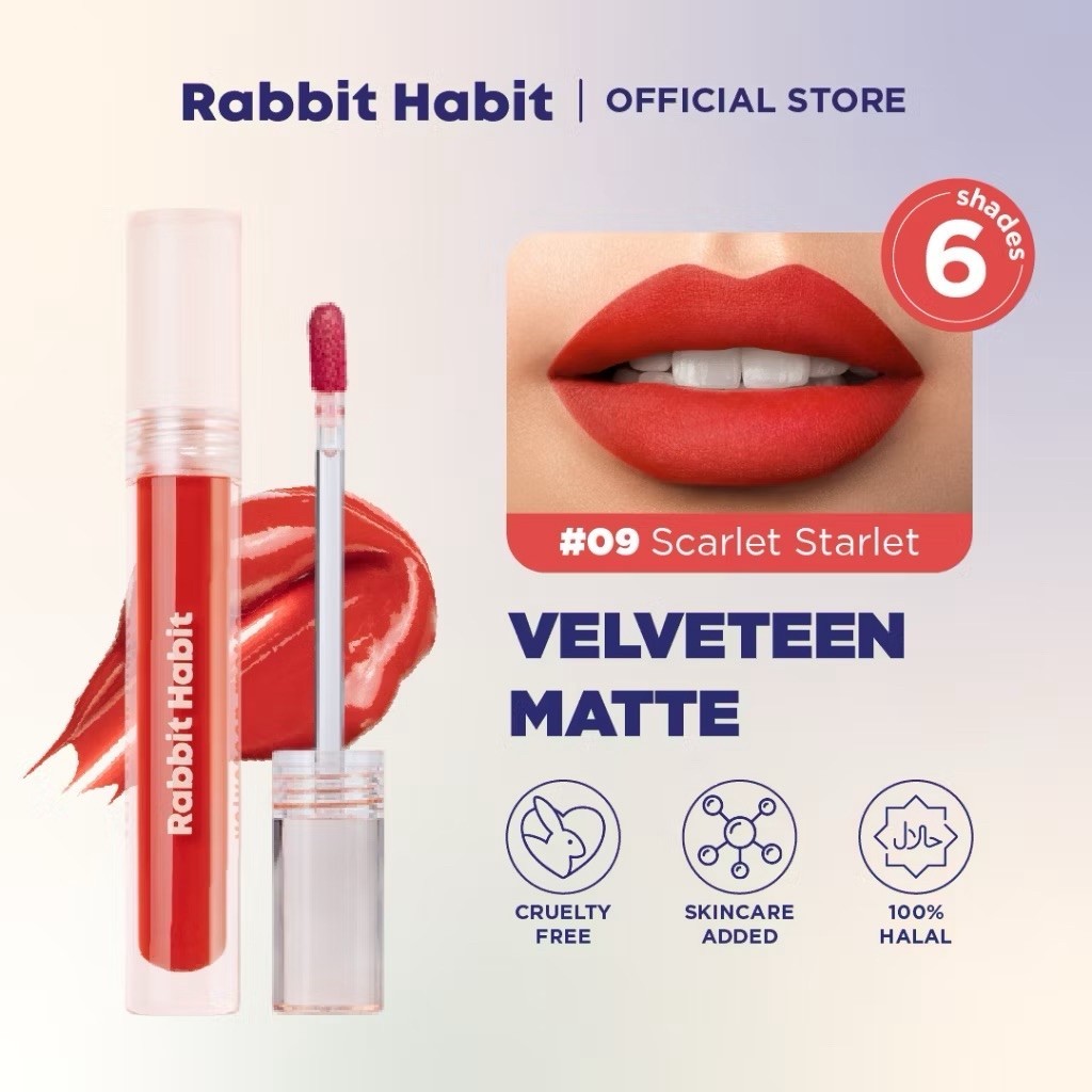 Rabbit Habit Velveteen Matte #09 Scarlet Starlet -Iconic Red Lip Cream for a Bold, Smudge-Proof Look