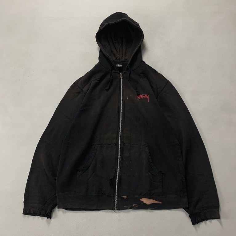 Stussy destroyed ZipHoodie   Size X-large  Panjang 75cm Lebar 60cm