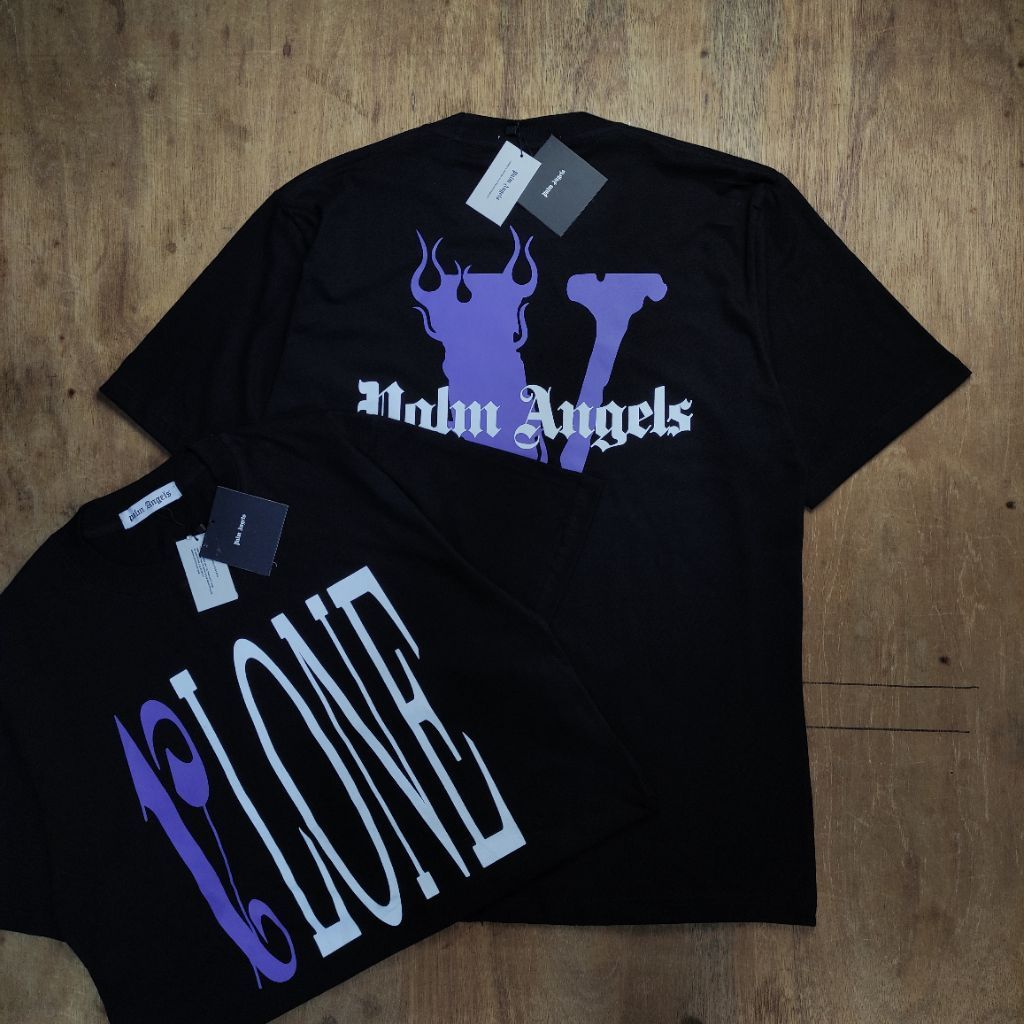 KAOS OVERSIZE PALM ANGELS COLABORATION X VLONE PRINTED BLACK TEES BESTSELLER