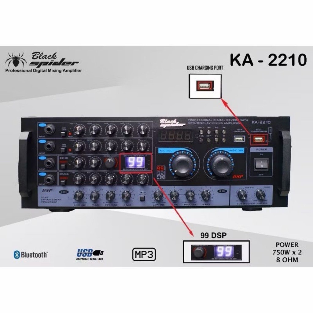 AMPLIFIER BLACK SPIDER KA 2210 / KA-2210 BLUETOOTH
