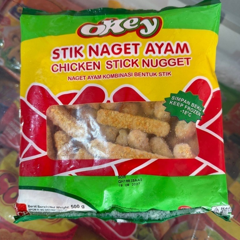Okey Stik Naget Ayam Chicken Stick / koin Nugget 1kg / 500g Makanan Beku Simpan Bezu Keep Frozen