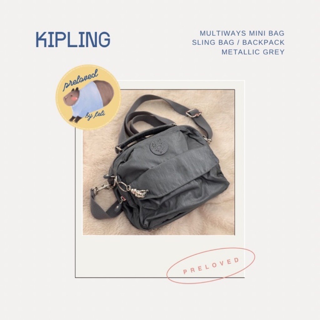 Kipling Multiway Bag Sling and Backpack Graphite Tas Selempang Backpack Mini Wanita (Preloved minor 