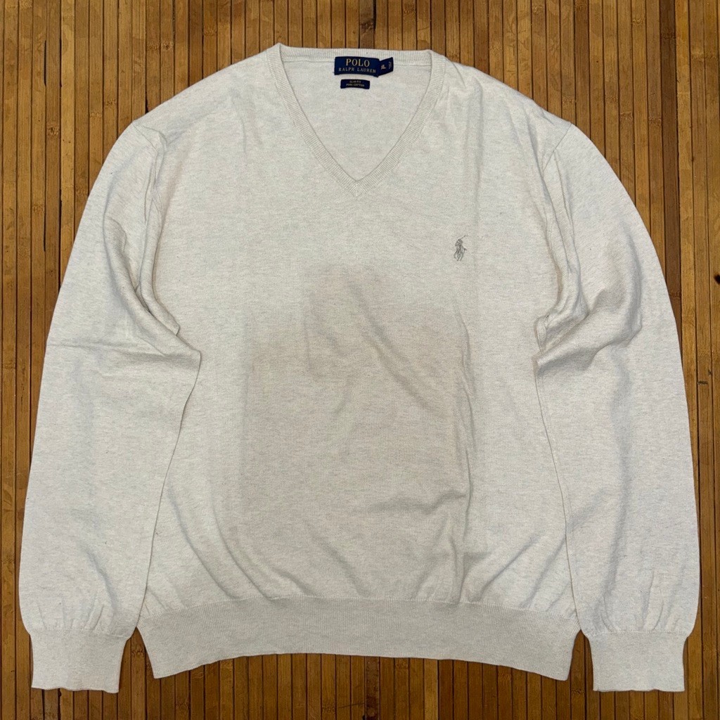 POLO RALPH LAUREN KNIT RAJUT V NECK GREY SWEATER KNITWEAR