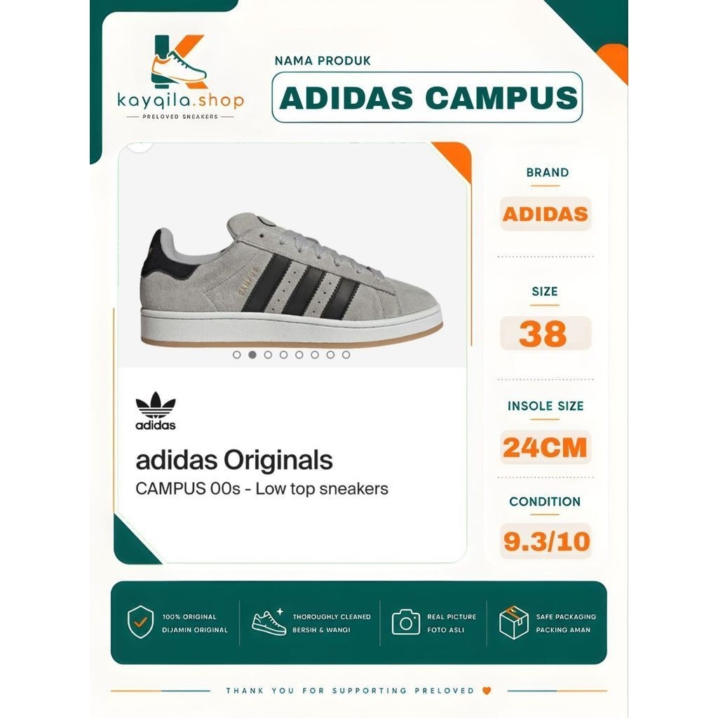 Sepatu Preloved Second Original Adidas Campus Size 38