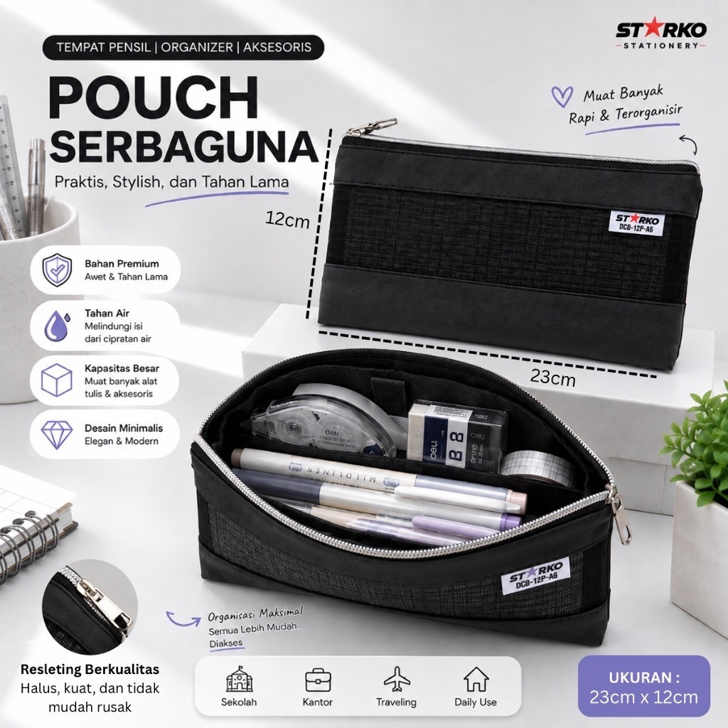 Pouch A6 Kotak Pensil Jaring Transparan Tempat Alat Tulis Sekolah Kuliah Kantor Ukuran 23x12cm - STA