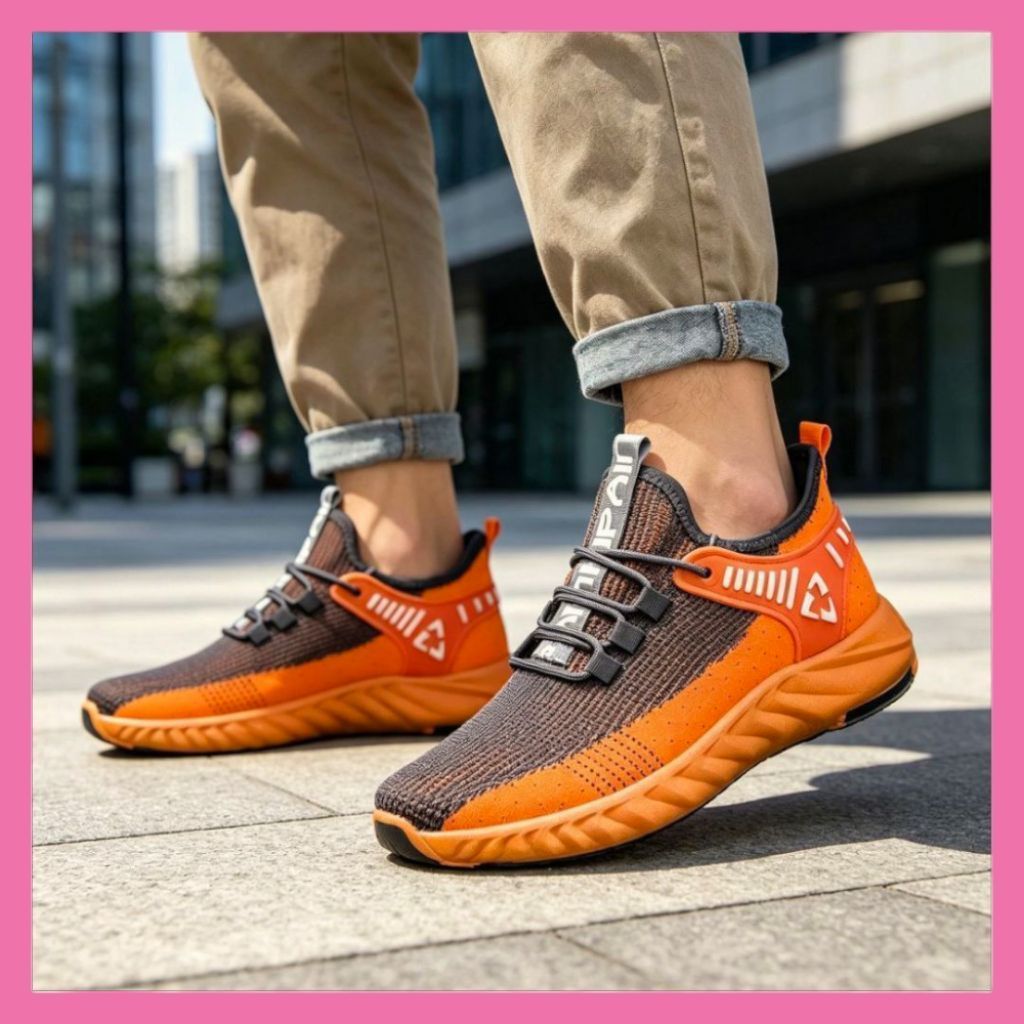 Sepatu Aeiso Sneakers Lari Ringan Fleksibel Orange Color