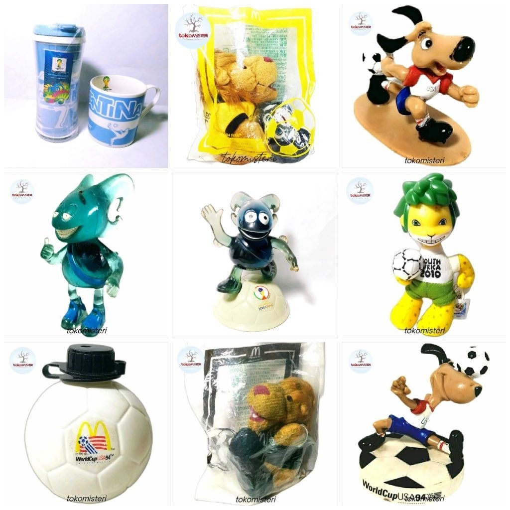 Boneka Maskot Piala Dunia Pildun World Cup Lionel Messi Striker USA 1994 Zakumi Africa 2010 Korea Ja