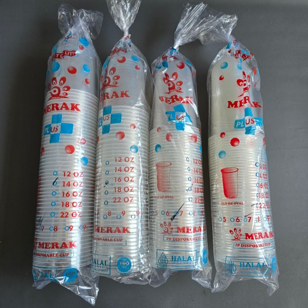 (KARTONAN) Gelas Cup Merak 14,16,18, 22 Oz Oval 7 Gram 1 Karton 20 slop (1000pcs)