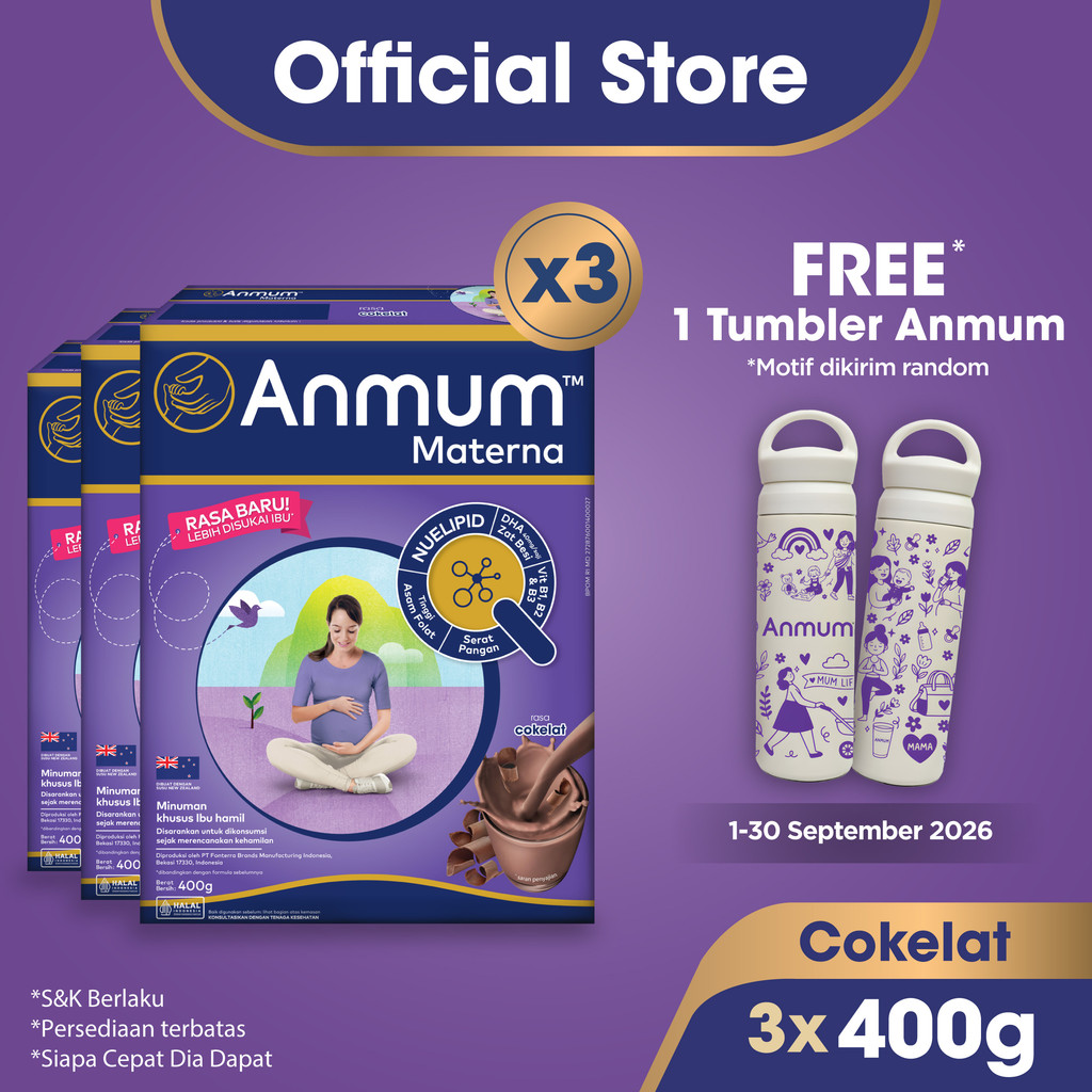 Anmum Materna Susu Nutrisi Ibu Hamil Cokelat 3 x 400g
