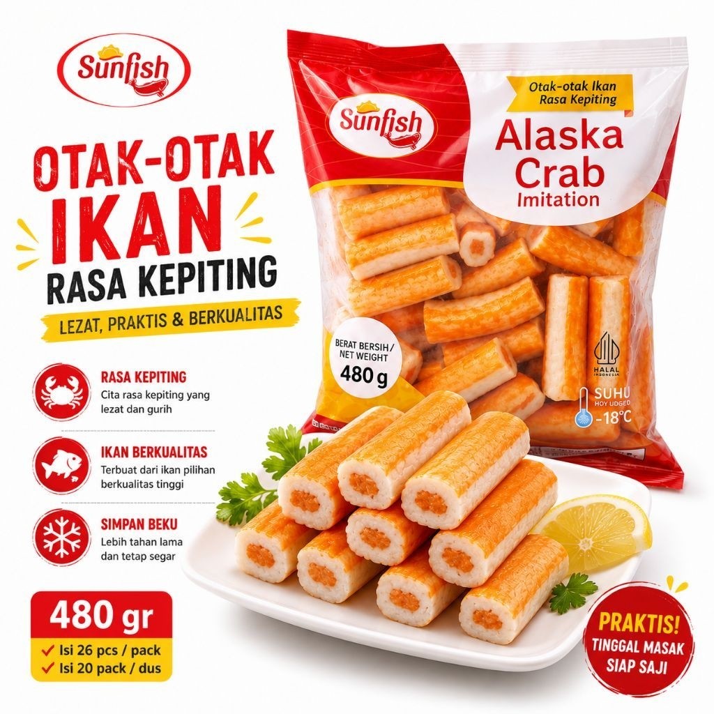 Sunfish Alaska Crab Imitation 480gr | Otak-Otak Ikan Rasa Kepiting | Frozen Food Seafood Isi 26 Pcs