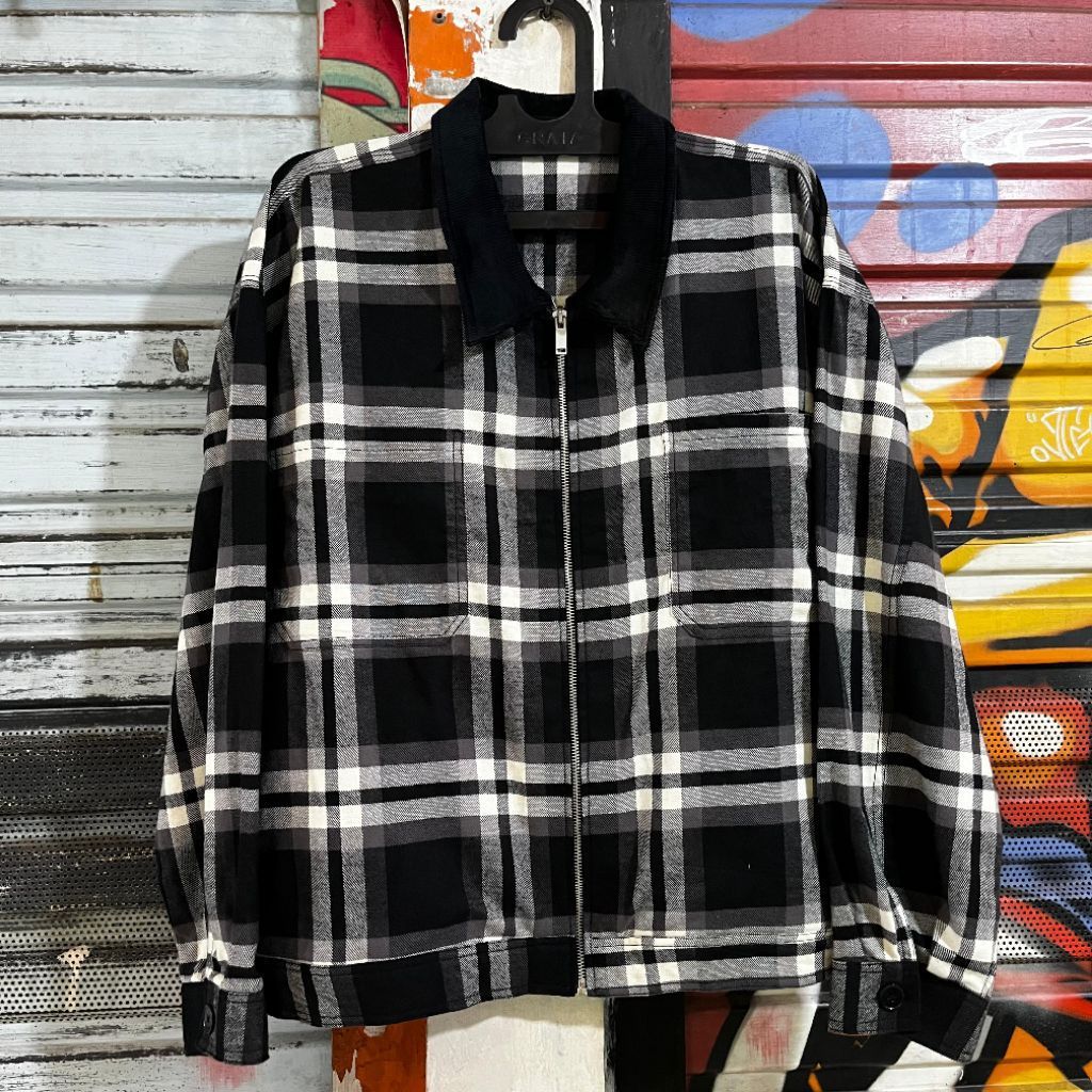 Work Jacket Corduroy Collar Plaid Outer