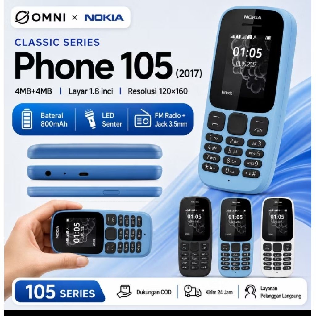HP Nokia 105 2017 Dual SIM Desain Ergonomis bekas Berkulitas BERGaransi