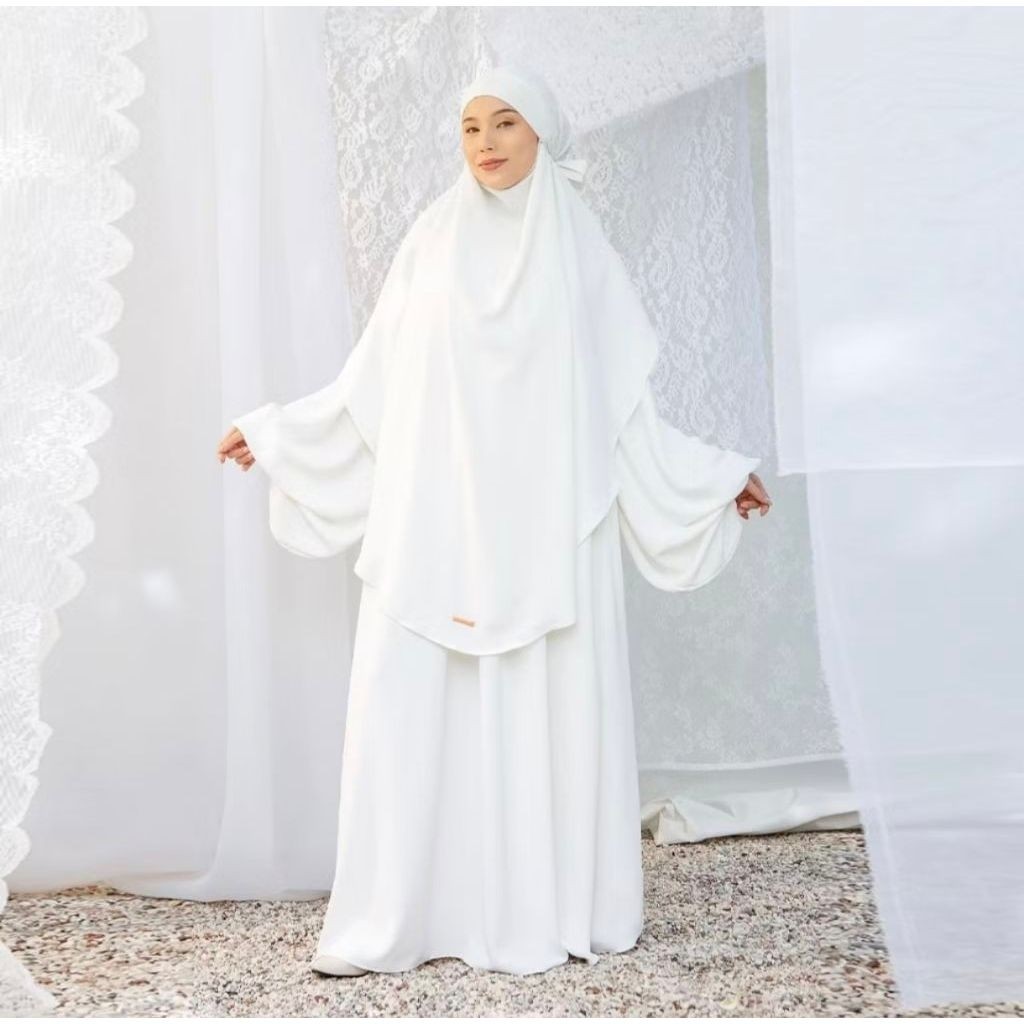 LOZY HIJAB KHIMAR SET, LOZY HIJAB SET KHIMAR, MIDA KHIMAR SET BAJU UMROH, Gamis Muslimah Putih denga