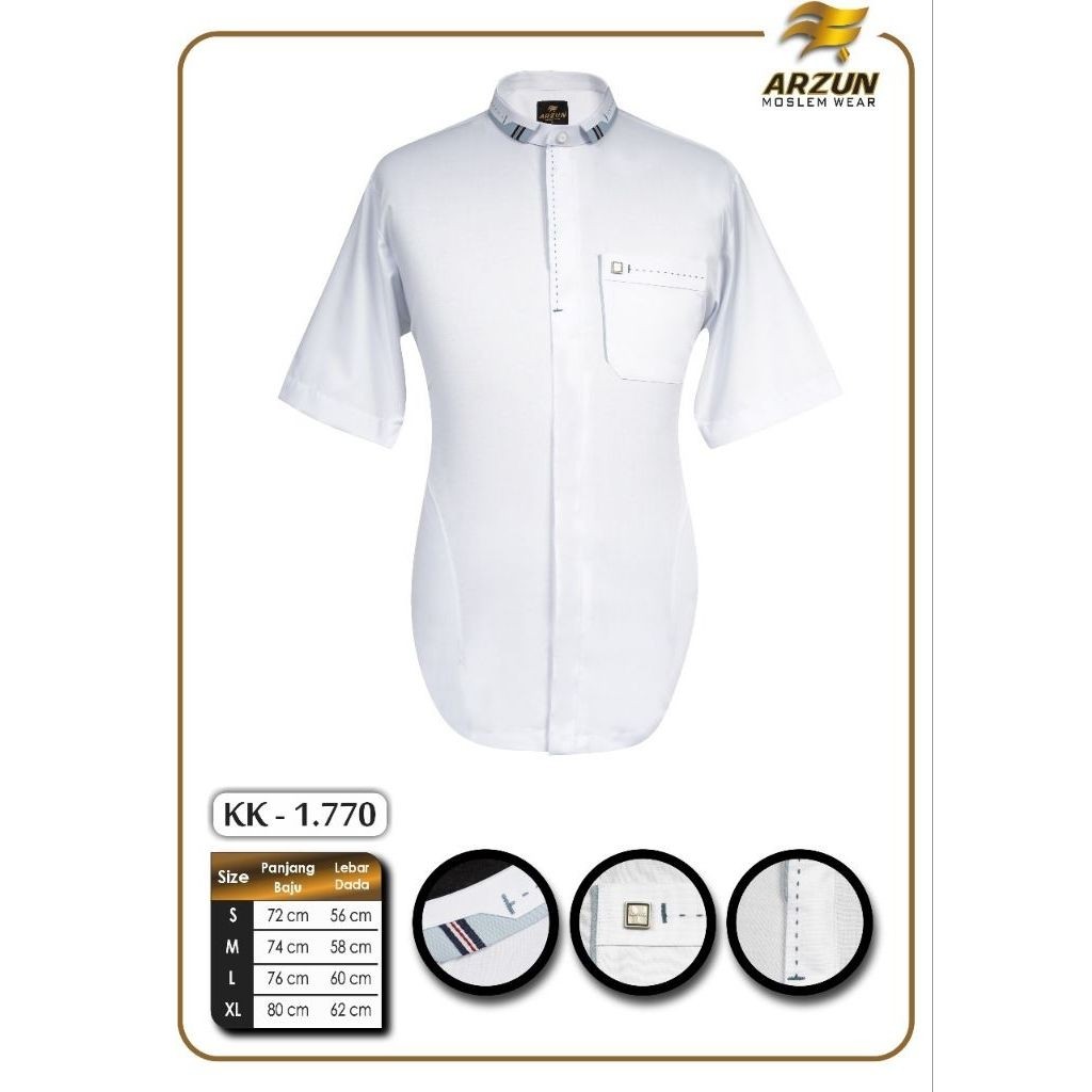Baju Koko Arzun Putih Pendek | Koko Arzun Putih | Koko Dewasa Polos Putih
