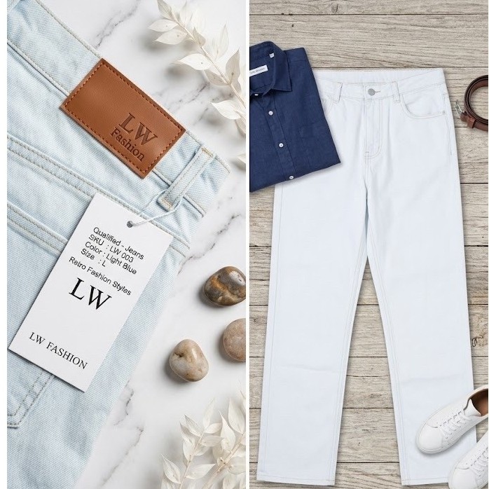 Celana Jeans Pria/Wanita LW Fashion  Boyfriend Unfinished - Model Kekinian, Bahan Tebal, Ukuran L