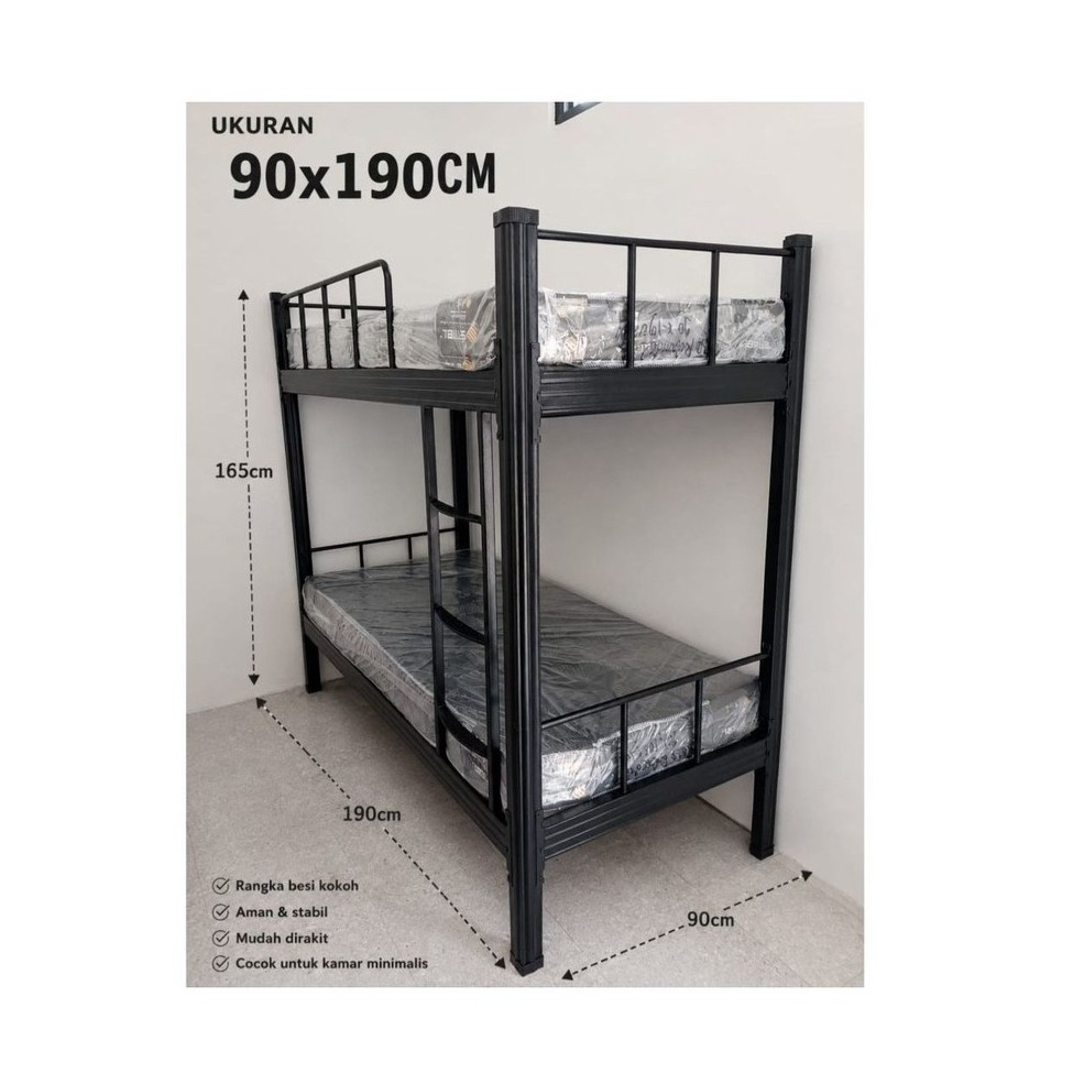 Ranjang Besi Tingkat Ukuran 90×190cm - Tempat Tidur Besi Tingkat